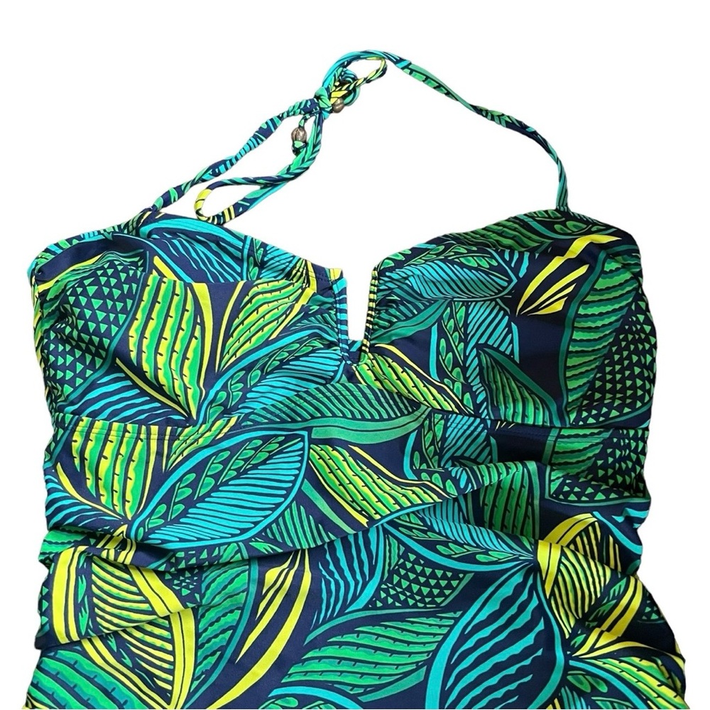 Women’s Tropical Print Halter One Piece Swimsuit Size Medium Beach Summer Lined - Picture 3 of 11